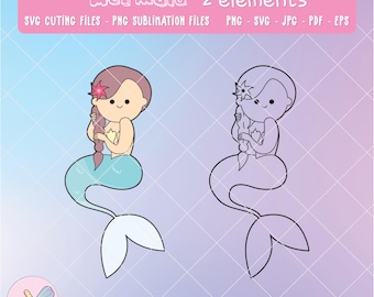 Söt sjöjungfru SVG, Kawaii havskonst (mjuka färger, barnpyssel)
