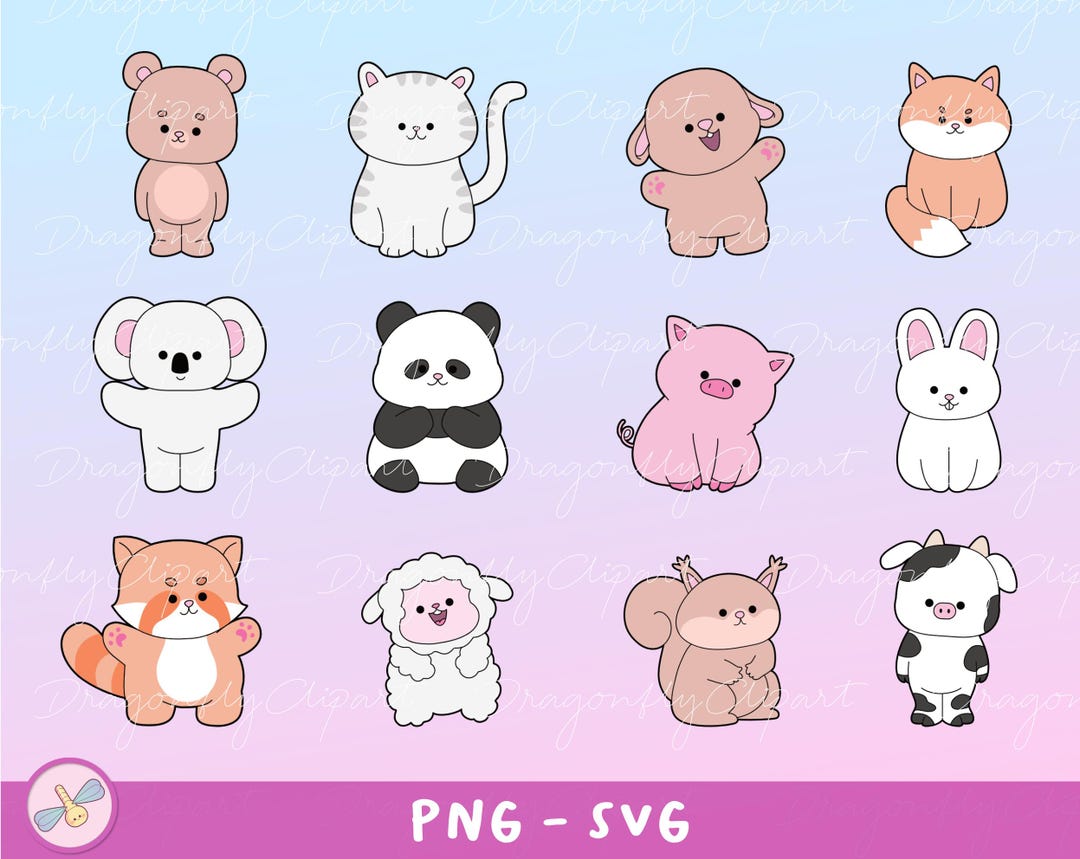 Cute Animals SVG Bundle - Panda, Lion, Tiger, Dog, Cat Designs - Etsy