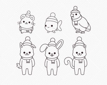 Winter Pets Bundle SVG PNG Oultined for Cricut and sublimation