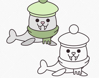 Winter Walrus SVG Cut File, Hand Drawn, Layered and Outlined (Cricut Ready)