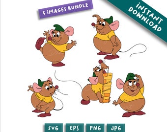Paquete de imágenes prediseñadas de Gus Mouse: Cenicienta (Svg, Png, Jpg, Eps) (Descarga digital)
