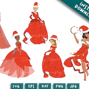 5 princess Christmas bundle, svg cricut christmas, Christmas princess Svg, Christmas Character, Holiday Svg Png Files For Cricut Sublimation