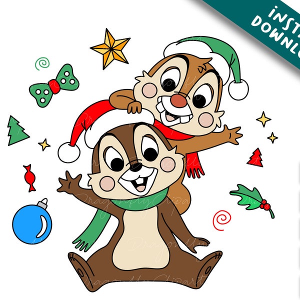 Chip Dale Svg Png dxf,Christmas cute Character,merry chipmunks joy Svg,Christmas animals Friends Svg,Holiday Files For Cricut Sublimation