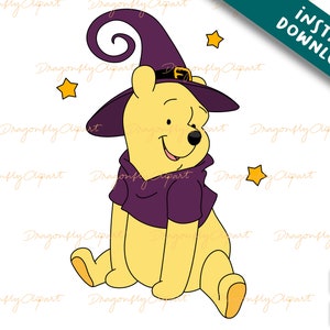 Kubuś Puchatek halloween czarownica svg, svg cricut dla dziecka, prezent dla przyjaciela, postać halloween, rzemiosło eventowe Png svg do sublimacji Cricut