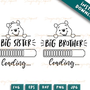 Bundle annonce de grossesse winnie girl boy big sister big brother, svg png eps jpg dxf files, svg file for cricut, shirt sublimation idea
