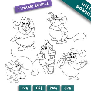 Bundle Cinderella gus, mice clipart Svg Png, svg cricut cute mice, friend Svg, Gus Character, Holiday Png Files, Cricut Sublimation