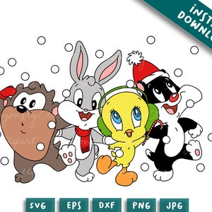 Escuadrón de Navidad Looneytunes bebés personajes en capas svg png dxf archivos jpg,Cricut,scrapbooking,party craft, descarga instantánea de archivos digitales