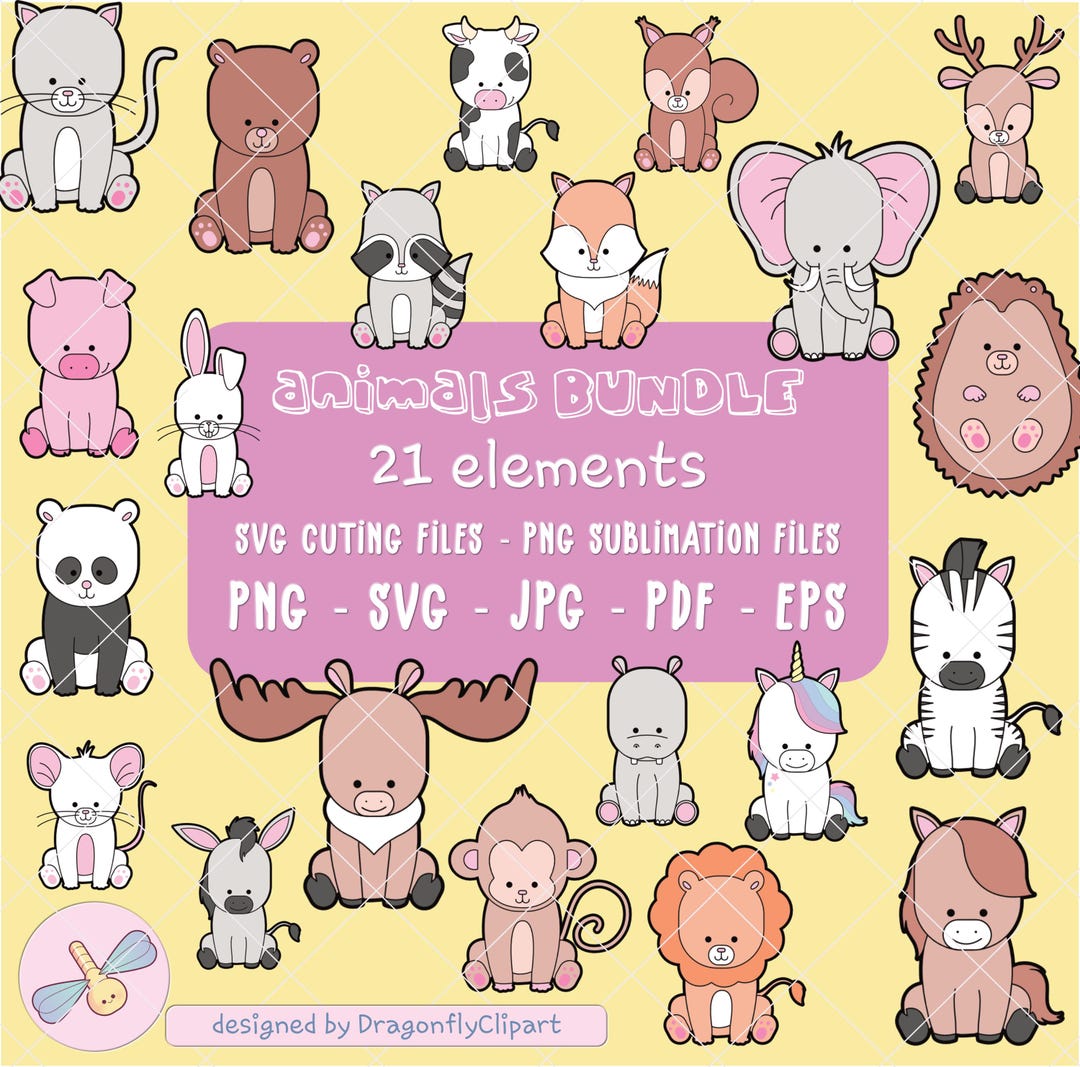 Kawaii Animals SVG Bundle, Cute Animals Png, Cute Cut Files, Kawaii ...