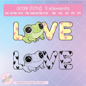 Lovely outline vector frog, layered SVG PNG frog, loveful kawaii frog