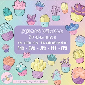 Archivos de corte de plantas kawaii, imágenes prediseñadas de cactus, imágenes prediseñadas de macetas, imágenes prediseñadas lindas de kawaii, imágenes prediseñadas de flores kawaii, pegatinas kawaii, diario basura png