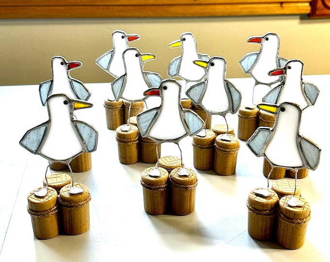 Stained Glass Seagull freestanding Suncatcher: Nautical Decor, Bird Lover Gift, sea birds