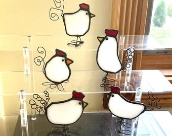 Atrapasueños de vitral con forma de gallina: decoración de aves hecha a mano, figura de vidrio para mesa.
