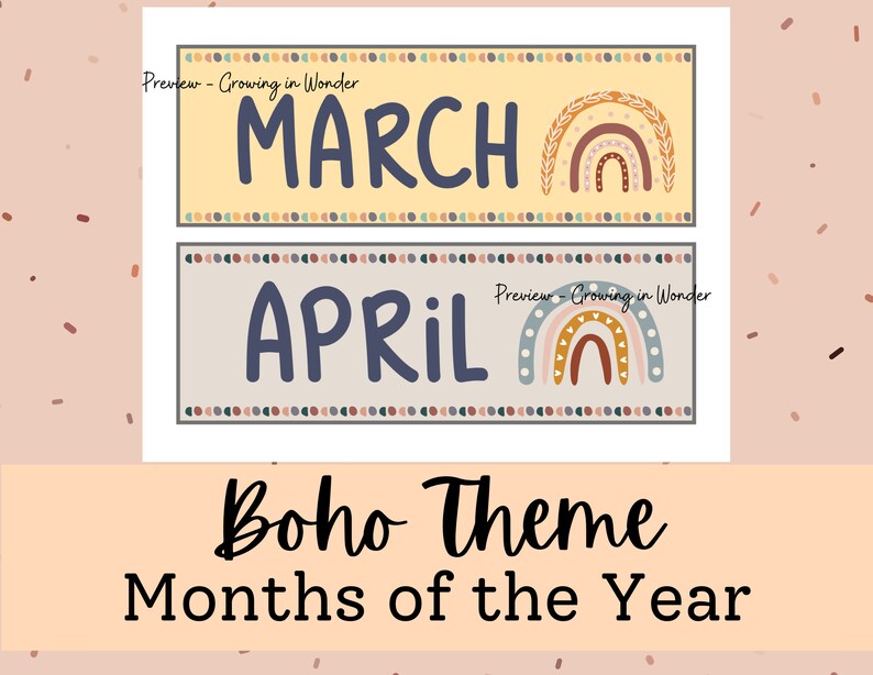 Months of the Year, Boho Theme Printable Months - Etsy