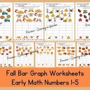 Fall Math Worksheets, Bar Graph Numbers 1-5