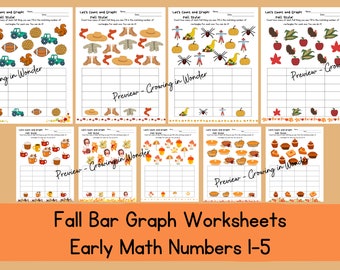 Fall Math Worksheets, Bar Graph Numbers 1-5