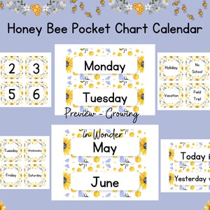 Bee Pocket Chart Calendar, Classroom Bulletin Board Calendar