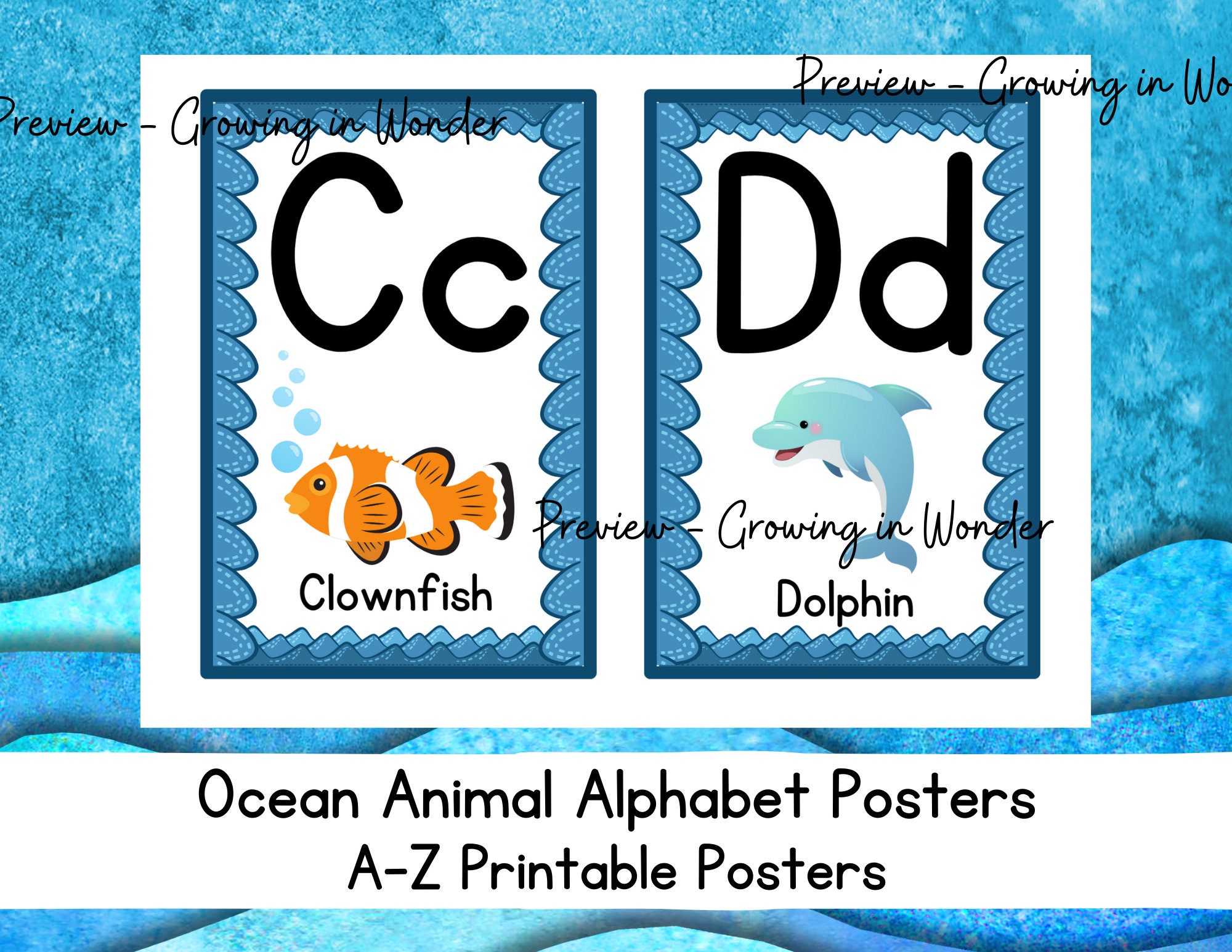 Ocean Animal Alphabet Posters Under the Sea Printables Etsy