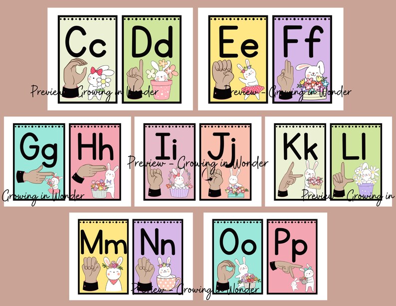 Spring Rabbit Sign Language Alphabet Printable Posters, Flashcards ...