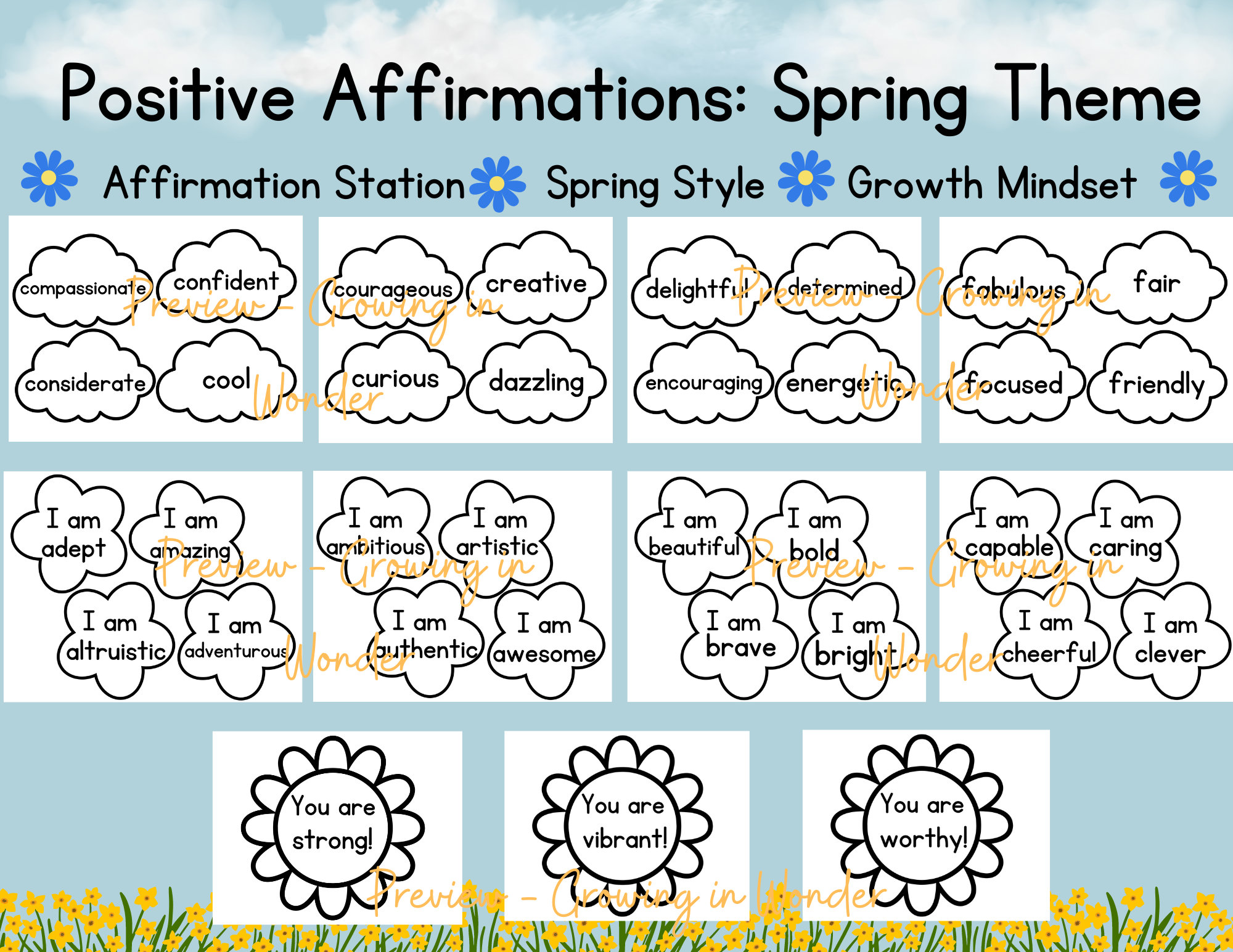 Positive Affirmations, Spring Theme - Etsy