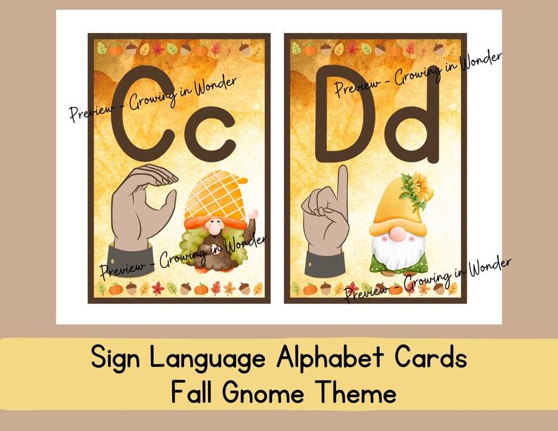 Fall Gnome Alphabet Sign Language Cards, Printable ASL Posters - Etsy
