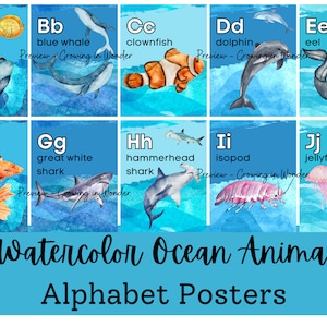 Ocean Animal, Under the Sea Alphabet Posters, Printable Classroom Decor