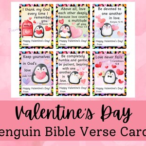 Tarjetas imprimibles para el día de San Valentín, versículos bíblicos, tema de pingüinos