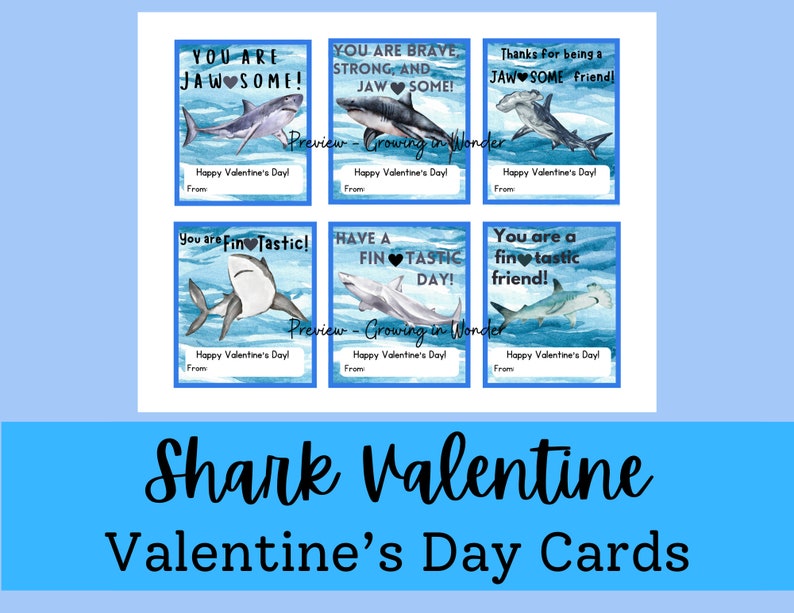 Shark Valentine's Day Cards, Classroom Valentine's Cards, Printable - Etsy