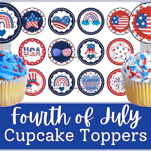 Fourth of July Printable Cupcake Toppers, Party Decor