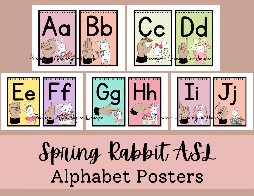 Spring Rabbit Sign Language Alphabet Printable Posters, Flashcards