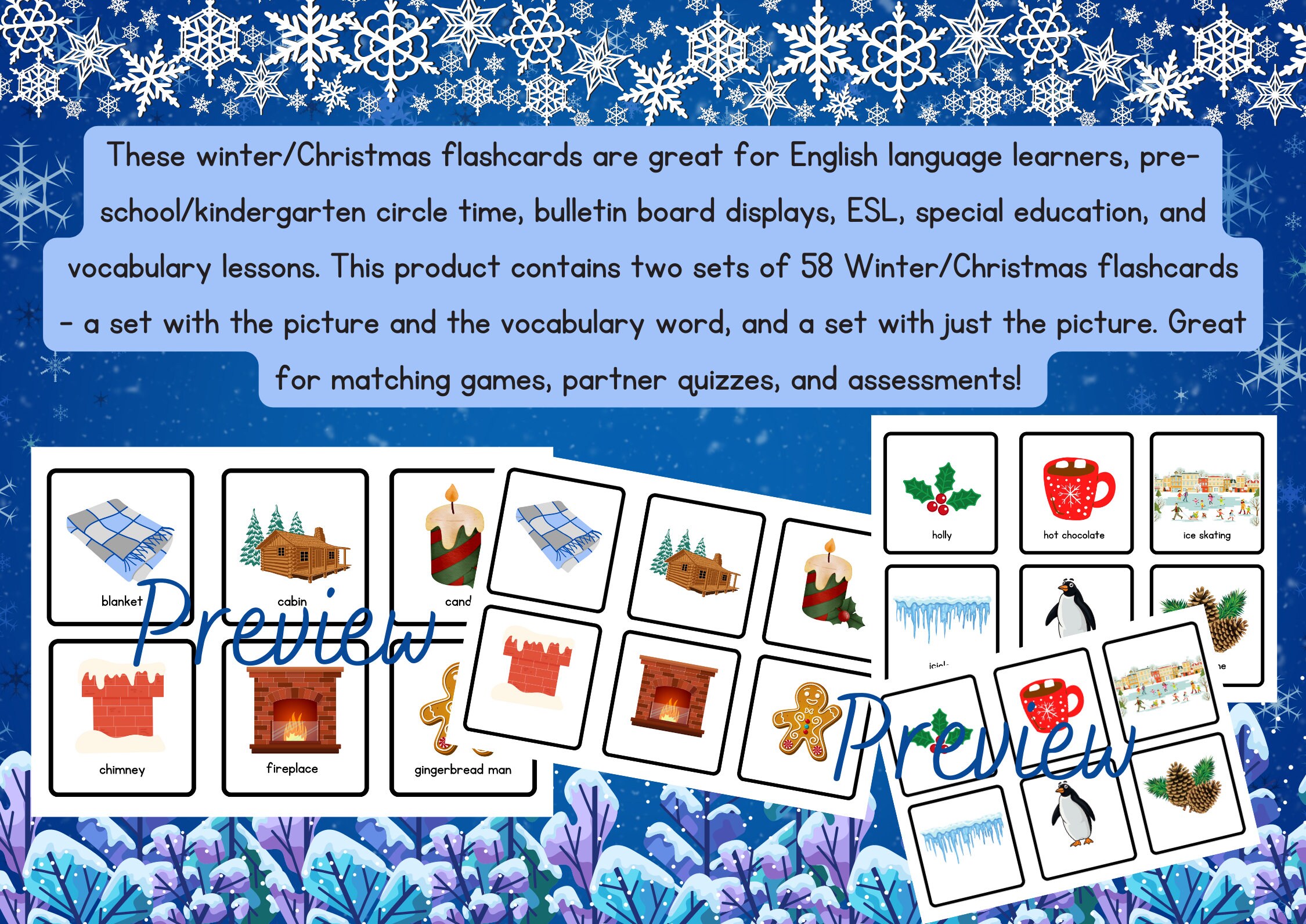 Winter, Christmas Vocabulary Flashcards - Etsy