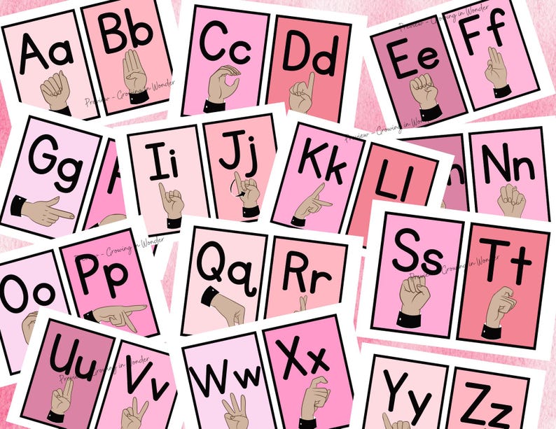 Shades of Pink Alphabet Sign Language Cards, ASL Alphabet Posters - Etsy
