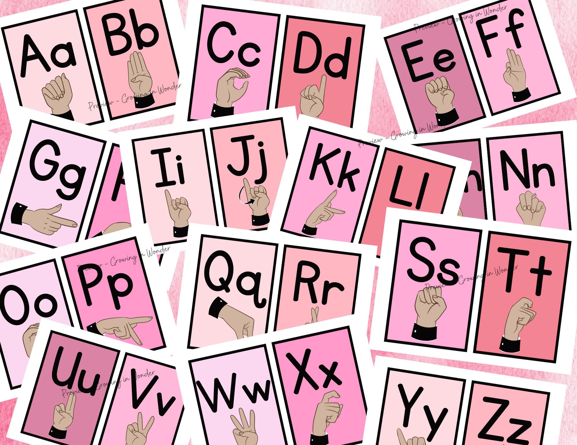 Pink Sign Language Letters Shades of Pink Alphabet Sign Language Cards, ASL Alphabet Posters - Etsy