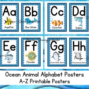 Ocean Animal Alphabet Poster, unter dem Meer Printables