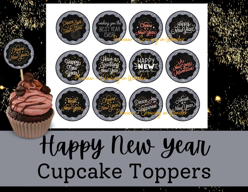Happy New Year Cupcake Toppers Printable - Etsy