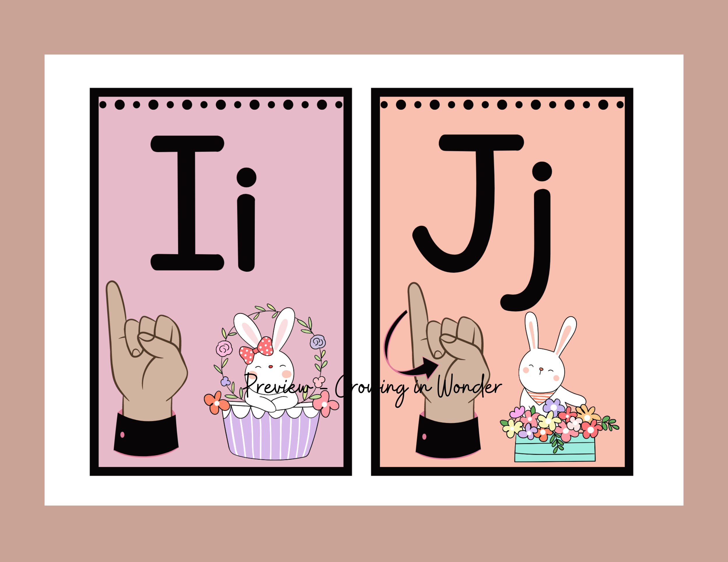 Spring Rabbit Sign Language Alphabet Printable Posters, Flashcards