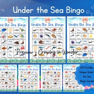Under the Sea Bingo, Ocean Animal Printable Bingo Game