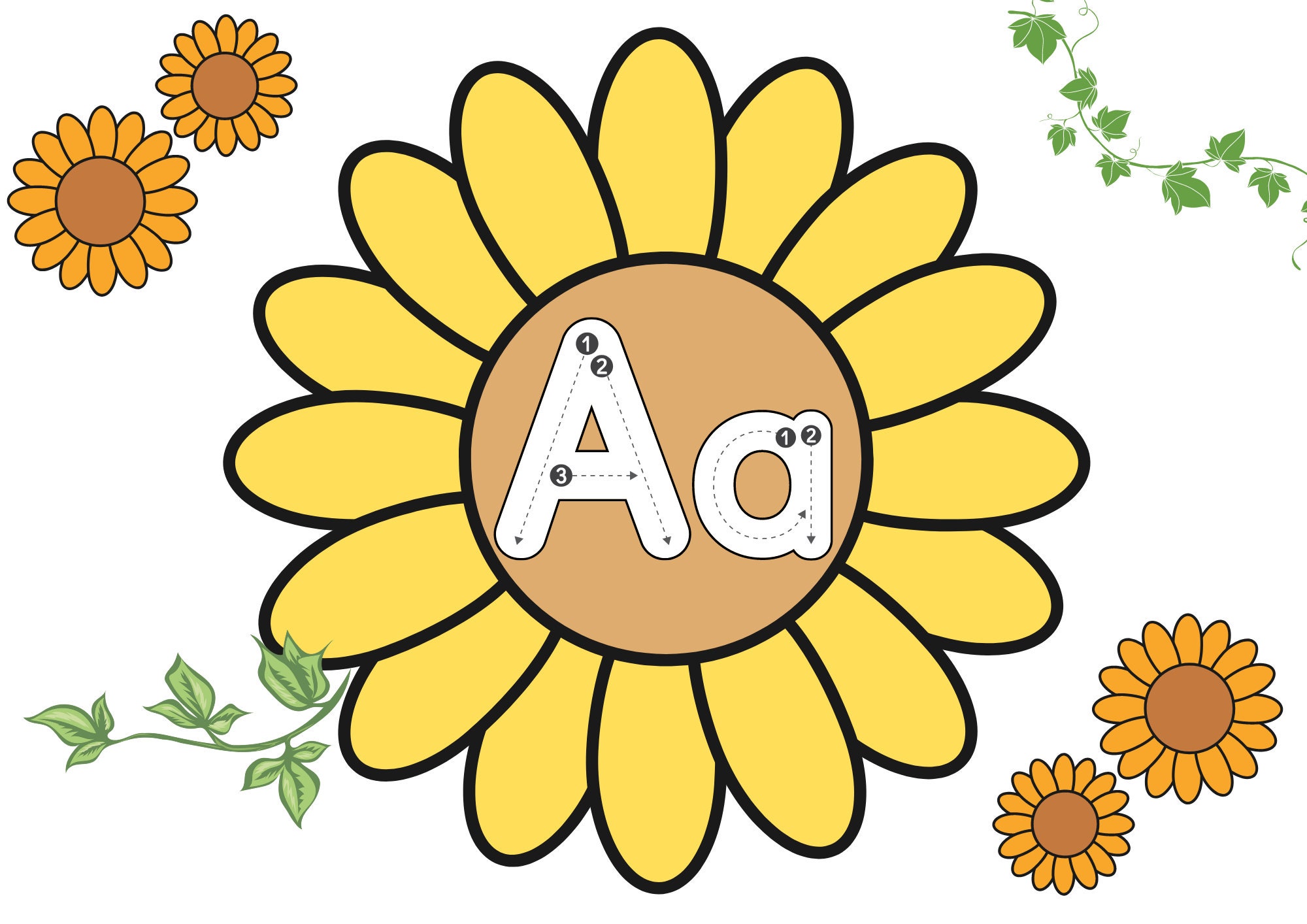 Letter Formation Sunflower Alphabet Tracing Mats print and Etsy