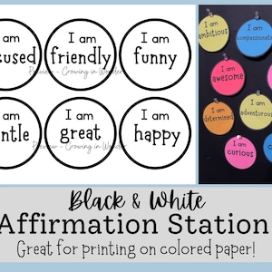 Affirmation Station, positive Schwarzweiß-Affirmationen, Klassenzimmerdekor