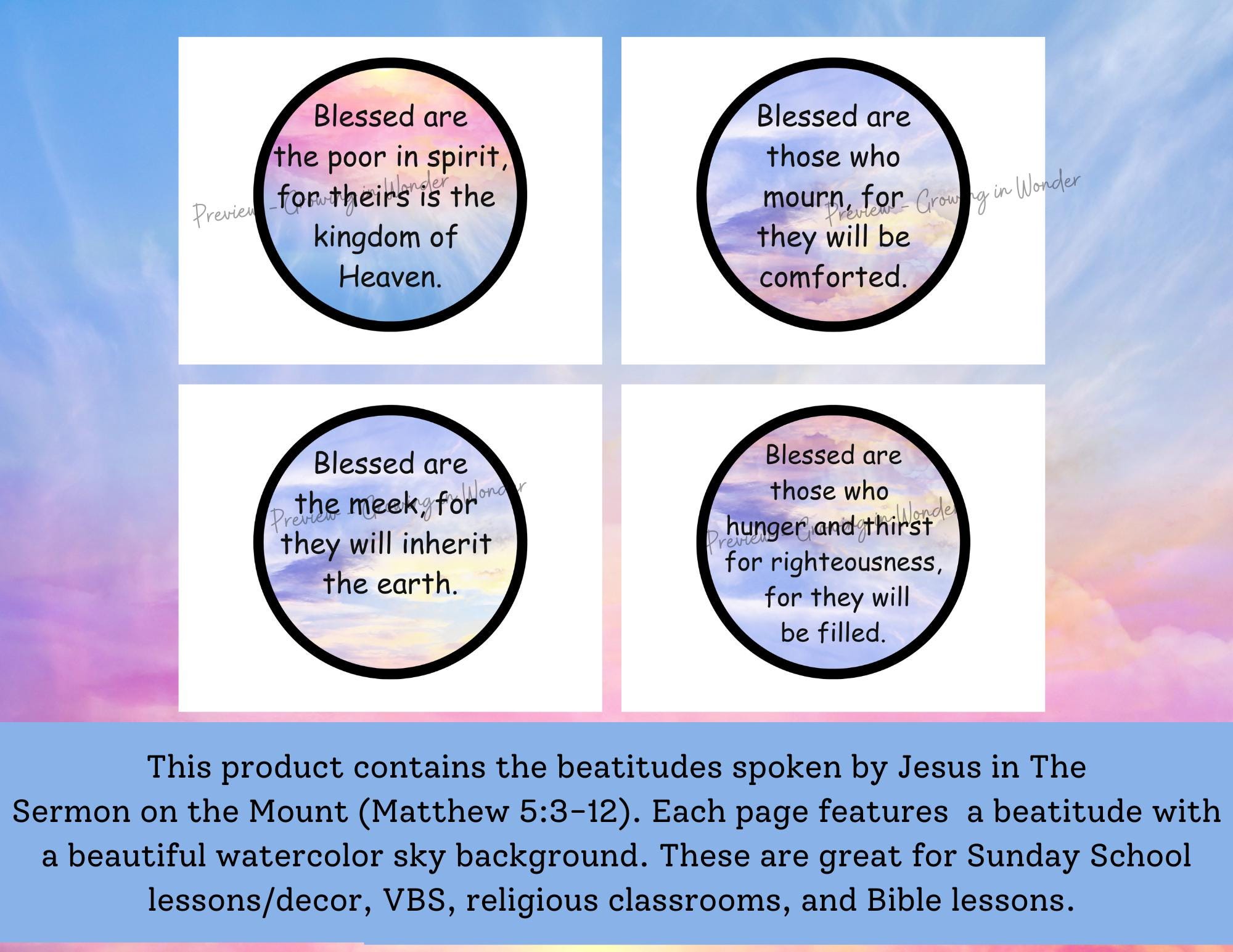 The Beatitudes Printable Classroom Decor, VBS and Bible Lessons ...