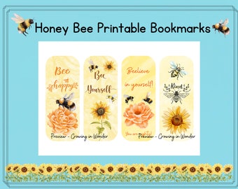 Honey Bee afdrukbare bladwijzers, positieve citaten, set van 4