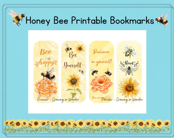 Bee Bookmarks - Quotes - Printable - Set of Four - Books - Etsy Canada