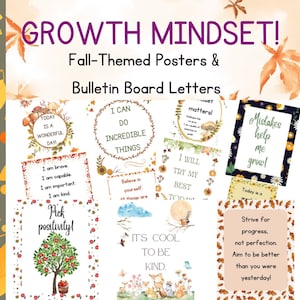 Growth Mindset: Fall Themed Posters and Bulletin Board Headings