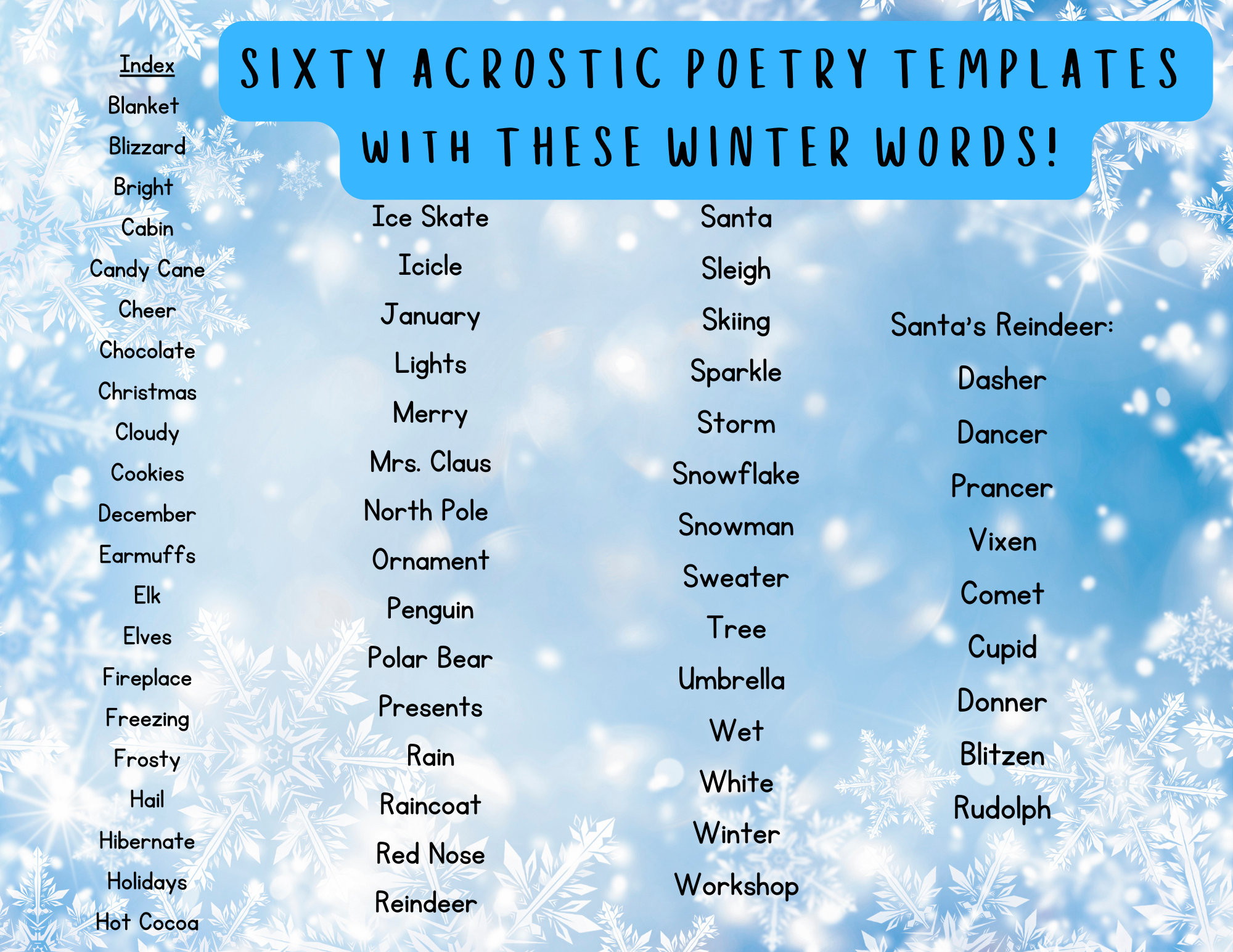 winter, christmas acrostic poetry - etsy norway