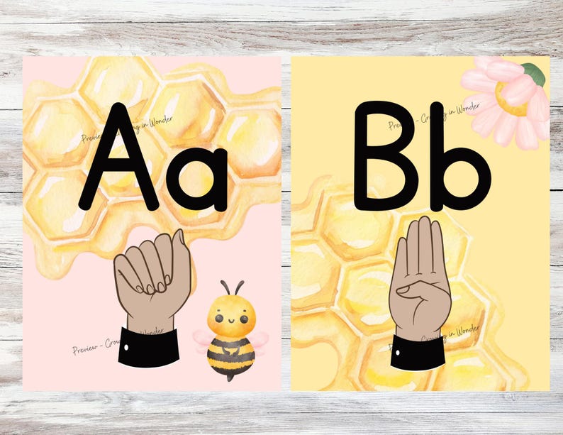 Honey Bee Theme ASL Alphabet Posters - Etsy