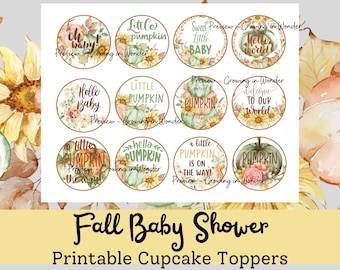 Fall Pumpkin Baby Shower Cupcake Toppers, Printable