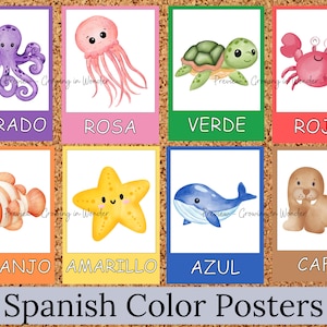 Spanish Color Posters, Ocean Animal Spanish Classroom Printable Decor