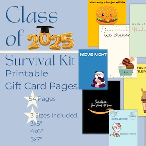 Druckbare College Geschenkkarten Seiten, College Care Paket, Geschenkkarten, Abschlussgeschenk, PDF, College Survival Kit, College Studenten Geschenk