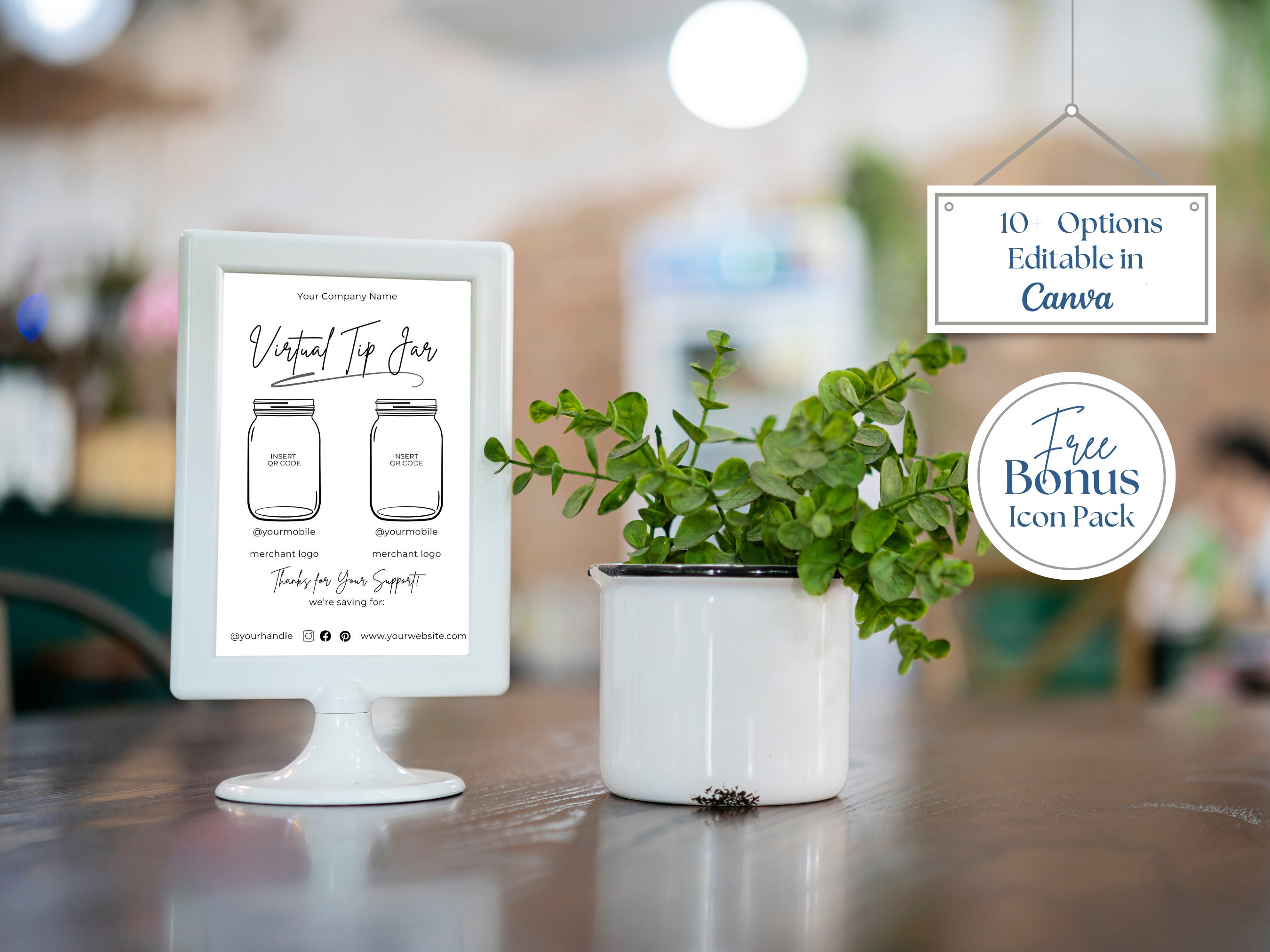 Printable QR Tip Sign, Jar Sign, 3 Sizes, Customizable QR Code, Venmo, PayPal, Salon, Barender, Stylist, Service, Tips, Gratuities