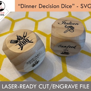 Dinner Decision Dice (SVG digital download) to help you quickly decide where to go for dinner! Roll one or both of the dice and go!