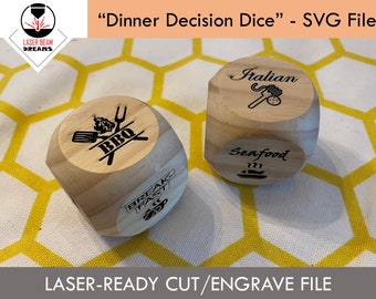 Dinner Decision Dice (SVG digital download) to help you quickly decide where to go for dinner! Roll one or both of the dice and go!